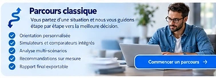 Parcours classique : Vous partez d'une situation et nous vous guidons étape par étape vers la meilleure décision.